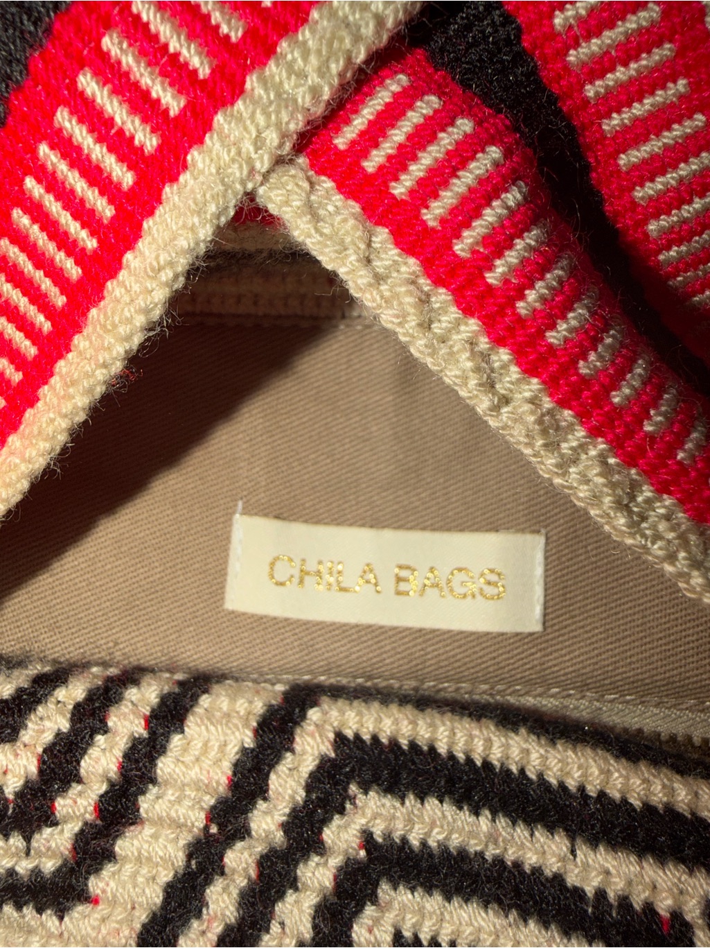 Handwoven Geometric Shoulder Bag In Black, Cream & Red — image 2 of 2